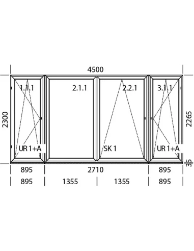 PSK Terassentür PVC 4500 x 2300 mm DREH/KIPP + Schiebetür + DREH/KIPP