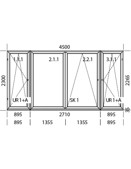 PSK Terassentür PVC 4500 x 2300 mm DREH/KIPP + Schiebetür + DREH/KIPP