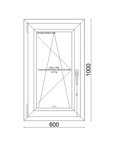 Kunststofffenster PVC Fenster 60x100 cm DREH/KIPP Veka Softline 82 MD