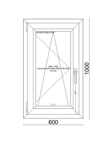 Kunststofffenster PVC Fenster 60x100 cm DREH/KIPP Veka Softline 82 MD