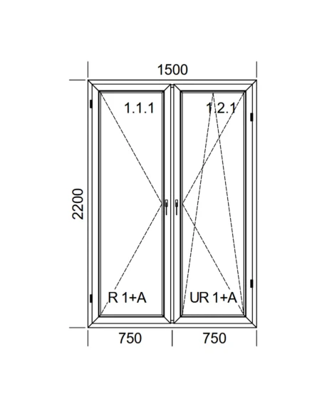 Kunststoff Balkontür PVC 150 x 220 cm DREH + DREH/KIPP Aluplast Ideal 4000