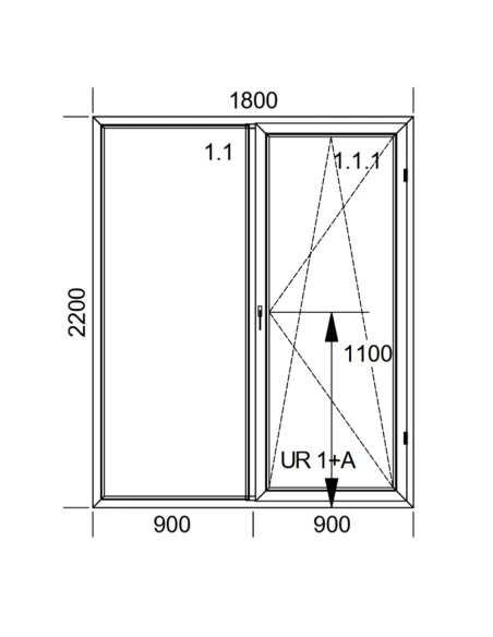 Kunststoff Balkontür PVC 180 x 220 cm FIX + DREH/KIPP Aluplast Ideal 4000