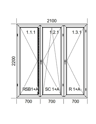 Kunststoff Balkontür PVC 210 x 220 cm DREH + DREH/KIPP + DREH Aluplast Ideal 4000