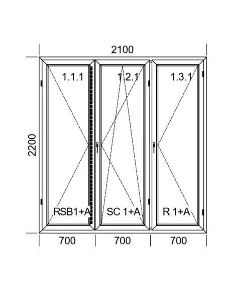 Kunststoff Balkontür PVC 210 x 220 cm DREH + DREH/KIPP + DREH Aluplast Ideal 4000