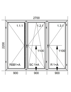 Kunststoff Balkontür PVC 270 x 220 cm DREH + DREH/KIPP + DREH Aluplast Ideal 4000 2