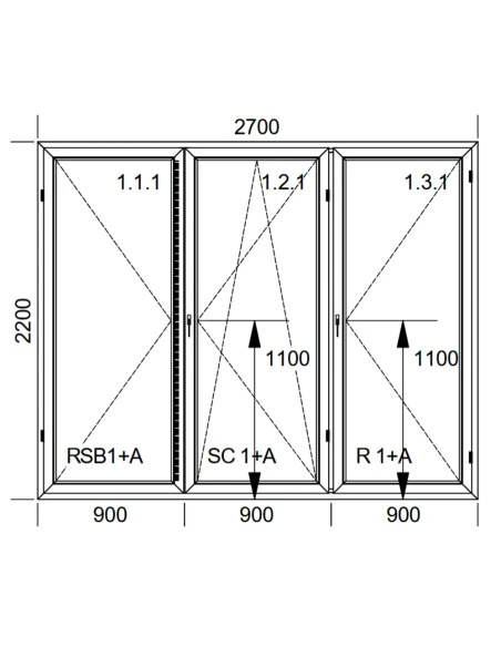 Kunststoff Balkontür PVC 270 x 220 cm DREH + DREH/KIPP + DREH Aluplast Ideal 4000