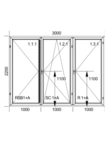 Kunststoff Balkontür PVC 300 x 220 cm DREH + DREH/KIPP + DREH Aluplast Ideal 4000