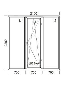 Kunststoff Balkontür PVC 210 x 220 cm FIX + DREH/KIPP + FIX Aluplast Ideal 4000 2