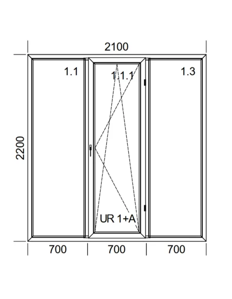 Kunststoff Balkontür PVC 210 x 220 cm FIX + DREH/KIPP + FIX Aluplast Ideal 4000