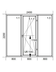 Kunststoff Balkontür PVC 240 x 220 cm FIX + DREH/KIPP + FIX Aluplast Ideal 4000 2