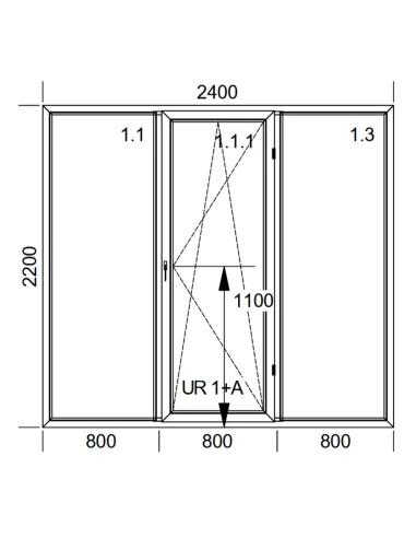 Kunststoff Balkontür PVC 240 x 220 cm FIX + DREH/KIPP + FIX Aluplast Ideal 4000