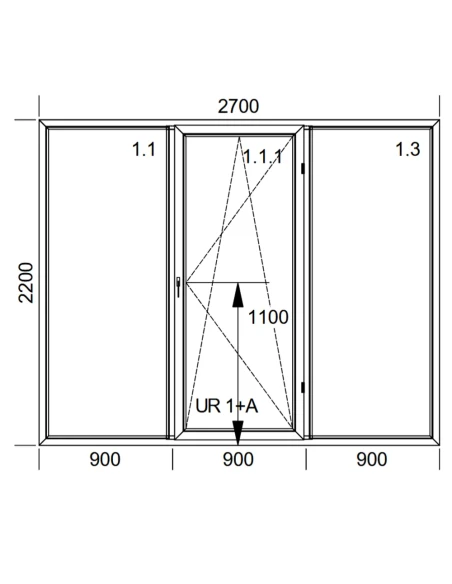 Kunststoff Balkontür PVC 270 x 220 cm FIX + DREH/KIPP + FIX Aluplast Ideal 4000