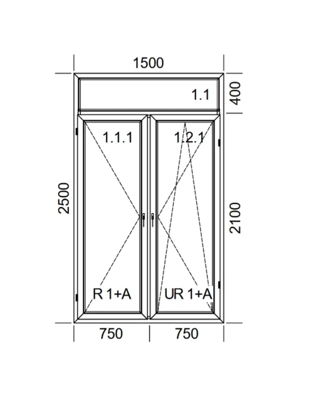 Kunststoff Balkontür PVC 150 x 250 cm FIX + DREH + DREH/KIPP Aluplast Ideal 4000
