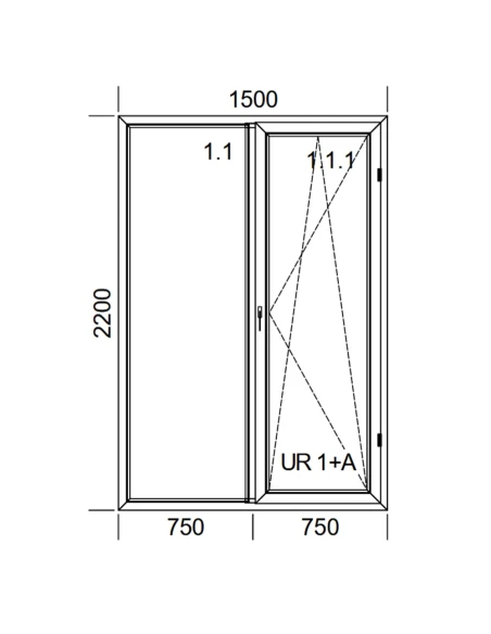 Kunststoff Balkontür PVC 150 x 220 cm FIX + DREH/KIPP Aluplast Ideal 8000