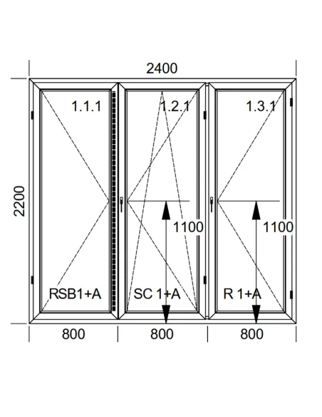 Kunststoff Balkontür PVC 240 x 220 cm DREH + DREH/KIPP + DREH Aluplast Ideal 8000