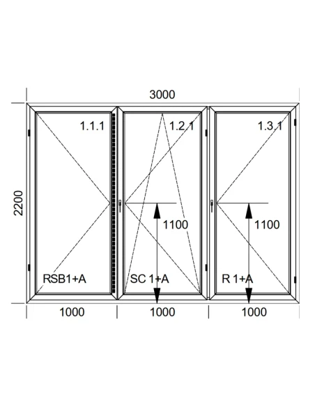 Kunststoff Balkontür PVC 300 x 220 cm DREH + DREH/KIPP + DREH Aluplast Ideal 8000