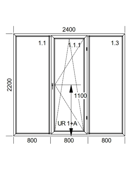 Kunststoff Balkontür PVC 240 x 220 cm FIX + DREH/KIPP + FIX Aluplast Ideal 8000