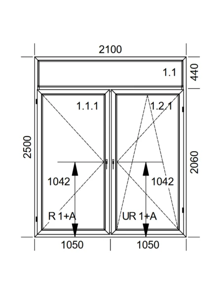 Kunststoff Balkontür PVC 210 x 250 cm FIX + DREH + DREH/KIPP Aluplast Ideal 8000