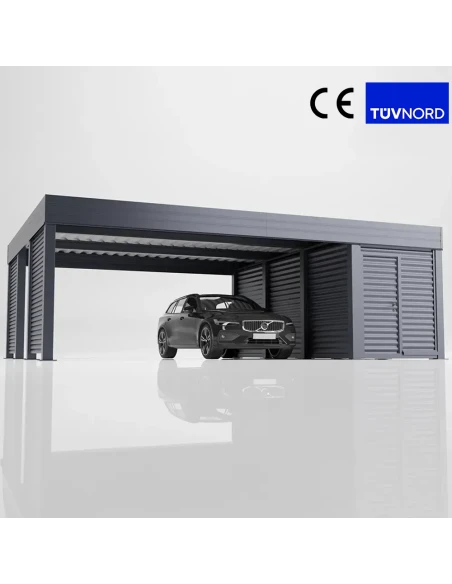 Carport mit Schuppen/Geräteraum aus Metall 6x6m 2+0