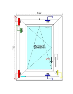 Kunststofffenster PVC Fenster 50 x 70 cm DREH/KIPP Kömmerling 76 MD 2