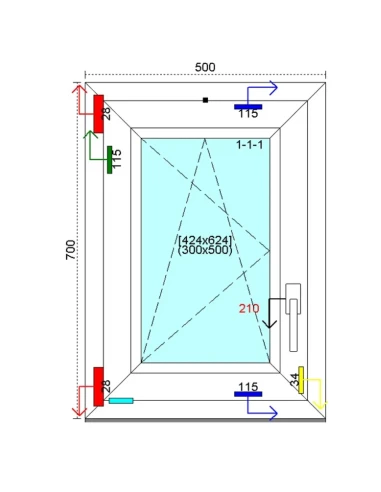 Kunststofffenster PVC Fenster 50 x 70 cm DREH/KIPP Kömmerling 76 MD