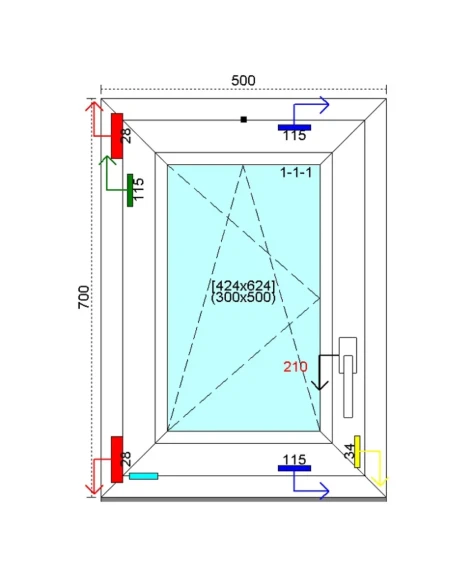 Kunststofffenster PVC Fenster 50 x 70 cm DREH/KIPP Kömmerling 76 MD