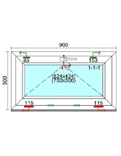 Kunststofffenster PVC Fenster 90 x 50 cm KIPP Kömmerling 76 MD 2