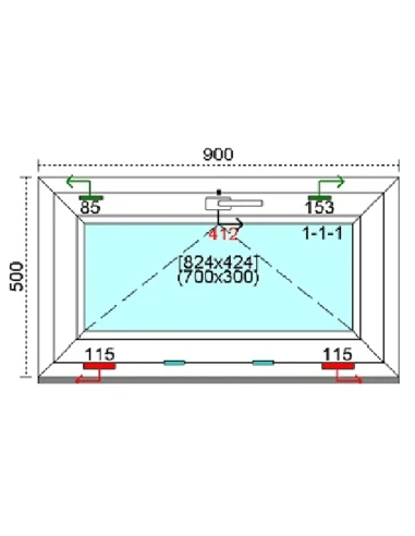 Kunststofffenster PVC Fenster 90 x 50 cm KIPP Kömmerling 76 MD
