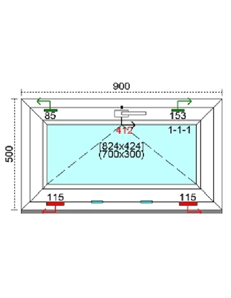 Kunststofffenster PVC Fenster 90 x 50 cm KIPP Kömmerling 76 MD