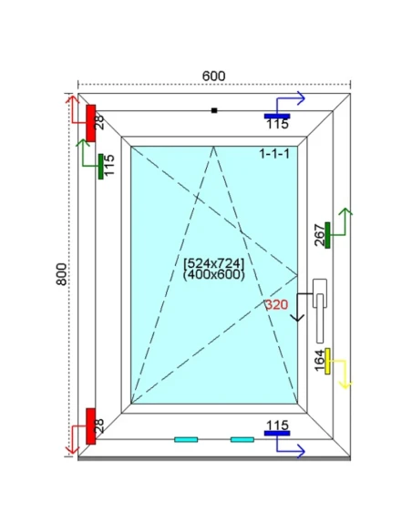 Kunststofffenster PVC Fenster 60 x 80 cm DREH/KIPP Kömmerling 76 MD
