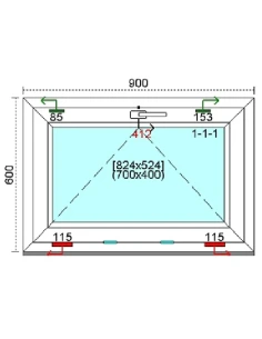 Kunststofffenster PVC Fenster 90 x 60 cm KIPP Kömmerling 76 MD 2