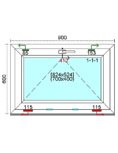 Kunststofffenster PVC Fenster 90 x 60 cm KIPP Kömmerling 76 MD