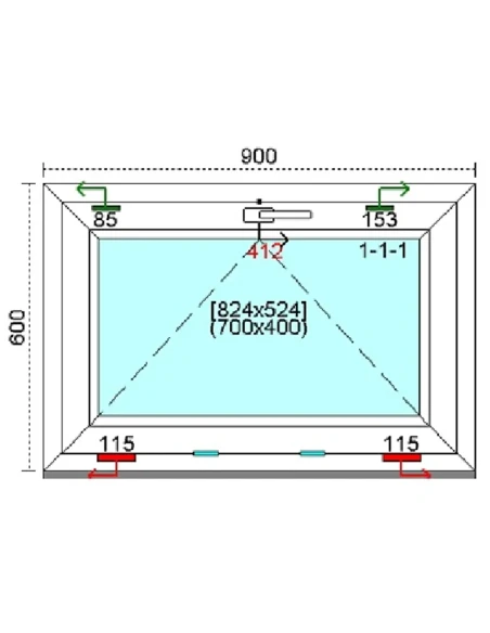 Kunststofffenster PVC Fenster 90 x 60 cm KIPP Kömmerling 76 MD