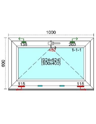 Kunststofffenster PVC Fenster 60 x 100 cm KIPP Kömmerling 76 MD