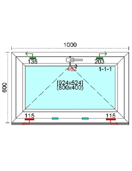 Kunststofffenster PVC Fenster 60 x 100 cm KIPP Kömmerling 76 MD