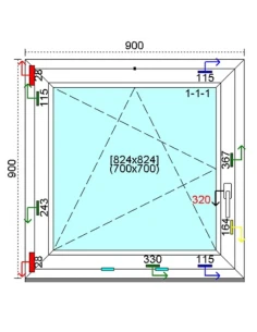 Kunststofffenster PVC Fenster 90 x 90 cm DREH/KIPP Kömmerling 76 MD 2