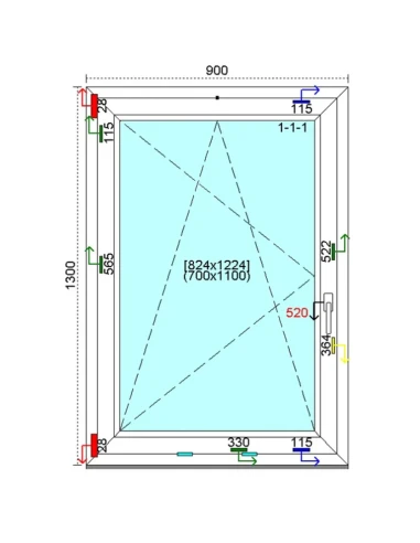 Kunststofffenster PVC Fenster 90 x 130 cm DREH/KIPP Kömmerling 76 MD