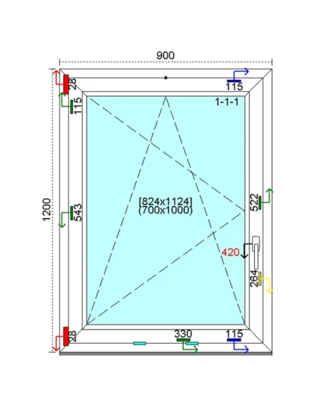 Kunststofffenster PVC Fenster 90 x 120 cm DREH/KIPP Kömmerling 76 MD