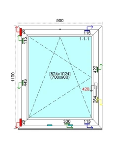 Kunststofffenster PVC Fenster 90 x 110 cm DREH/KIPP Kömmerling 76 MD 2