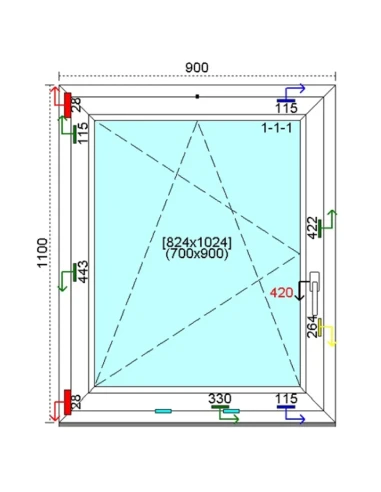 Kunststofffenster PVC Fenster 90 x 110 cm DREH/KIPP Kömmerling 76 MD