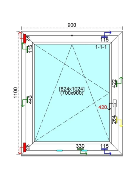 Kunststofffenster PVC Fenster 90 x 110 cm DREH/KIPP Kömmerling 76 MD