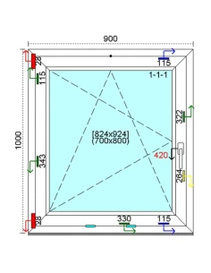 Kunststofffenster PVC Fenster 90 x 100 cm DREH/KIPP Kömmerling 76 MD 2