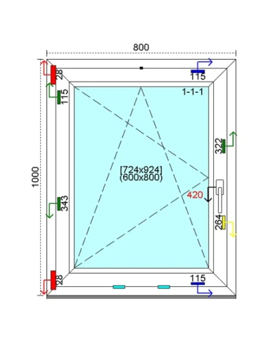 Kunststofffenster PVC Fenster 80 x 100 cm DREH/KIPP Kömmerling 76 MD