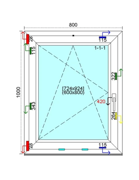 Kunststofffenster PVC Fenster 80 x 100 cm DREH/KIPP Kömmerling 76 MD