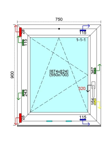 Kunststofffenster PVC Fenster 75 x 90 cm DREH/KIPP Kömmerling 76 MD