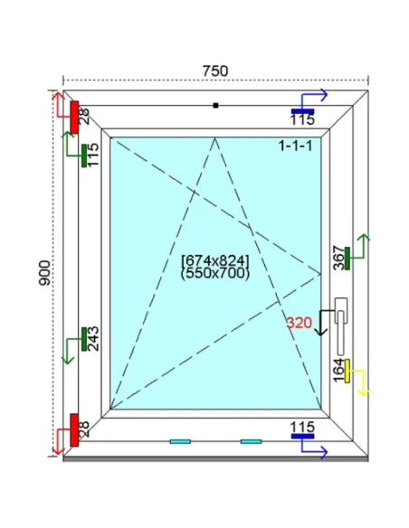 Kunststofffenster PVC Fenster 75 x 90 cm DREH/KIPP Kömmerling 76 MD