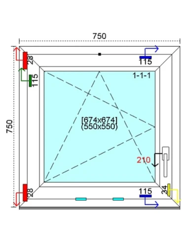 Kunststofffenster PVC Fenster 75 x 75 cm DREH/KIPP Kömmerling 76 MD