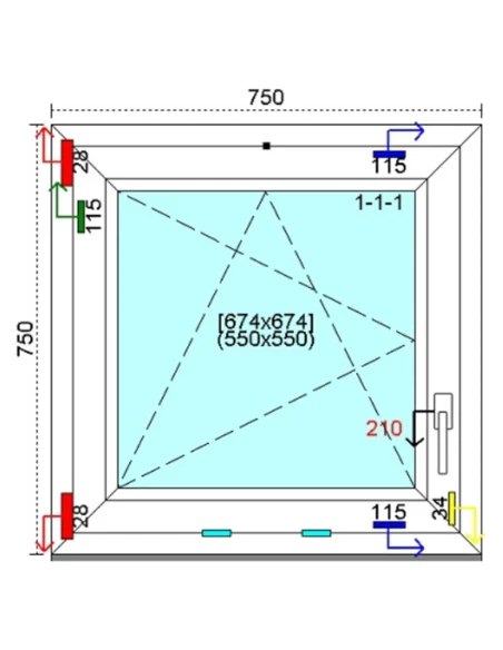 Kunststofffenster PVC Fenster 75 x 75 cm DREH/KIPP Kömmerling 76 MD