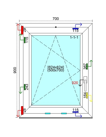 Kunststofffenster PVC Fenster 70 x 90 cm DREH/KIPP Kömmerling 76 MD