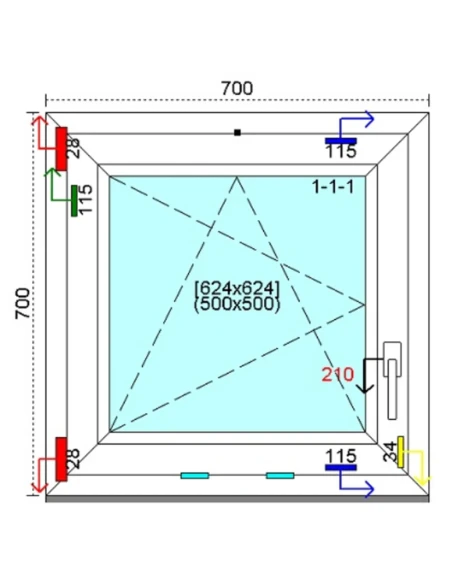 Kunststofffenster PVC Fenster 70 x 70 cm DREH/KIPP Kömmerling 76 MD